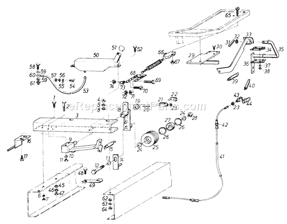 Toro 61-20RG01 (1976) D-250 10-speed Tractor V-Belt Tensioner and Hydraulic Reservoir and Hydraulic Lines Diagram