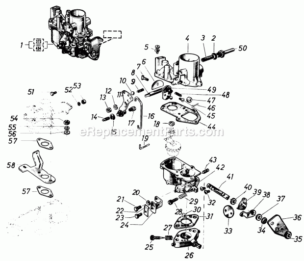 Toro 61-20RG01 (1976) D-250 10-speed Tractor Carburetor--in.Solex-in. Diagram