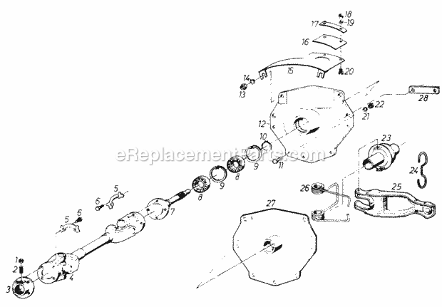 Toro 61-20RG01 (1977) D-250 10-speed Tractor Clutch Housing and Drive Shaft Diagram
