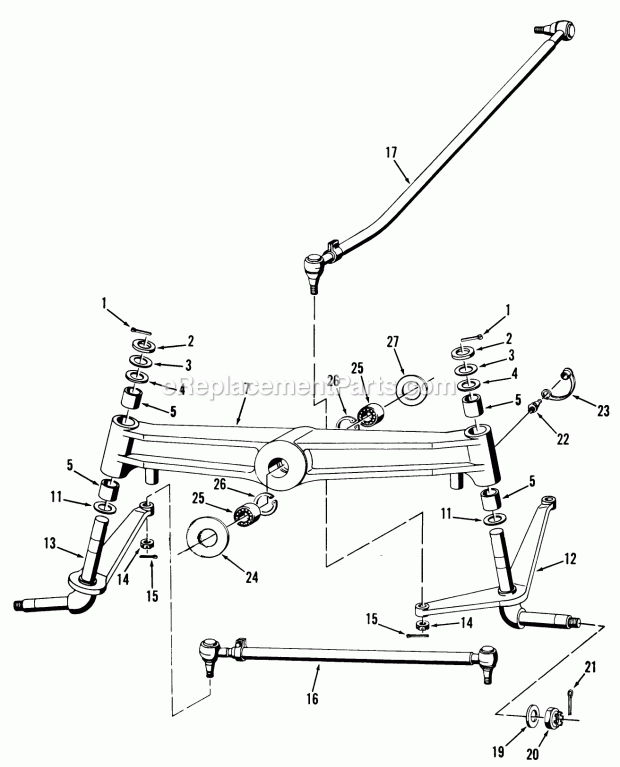Toro 61-20RG01 (1977) D-250 10-speed Tractor Front Axle, Spindles and Tie Rods Diagram