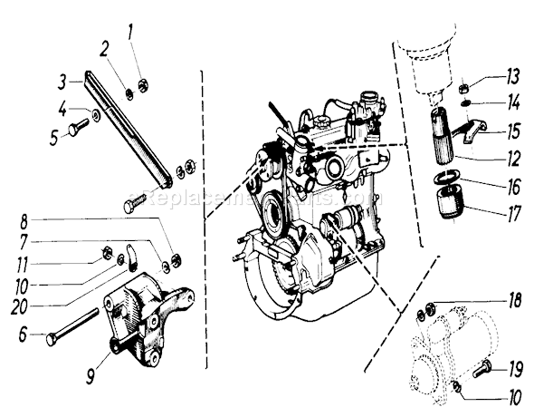 Toro 61-20RG01 (1977) D-250 10-speed Tractor Brackets-Generator, Distributor and Starter Diagram
