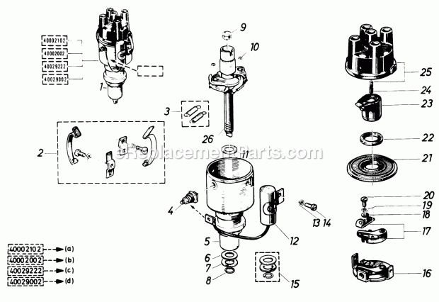 Toro 61-20RG01 (1977) D-250 10-speed Tractor Ignition Distributor Diagram