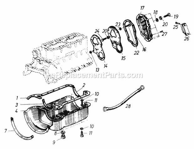 Toro 61-20RG01 (1977) D-250 10-speed Tractor Oil Sump and Timing Chain Cover Diagram