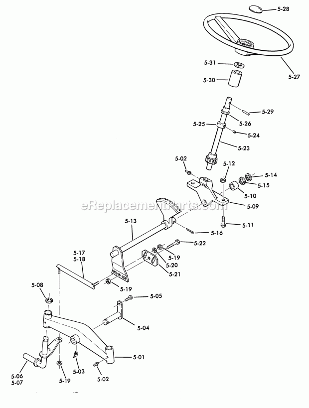 Toro 62-10BP01 (1976) A-100 36-in. 4-speed Tractor 5.000 Front Axle and Steering Diagram