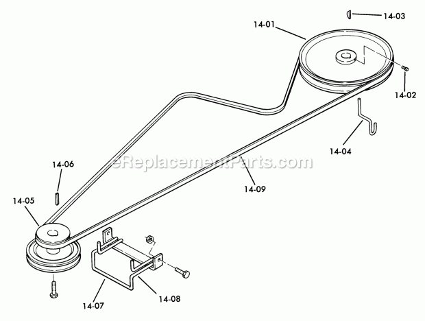 Toro 62-10BP01 (1976) A-100 36-in. 4-speed Tractor 14.000 Drive Belt and Pulleys Diagram