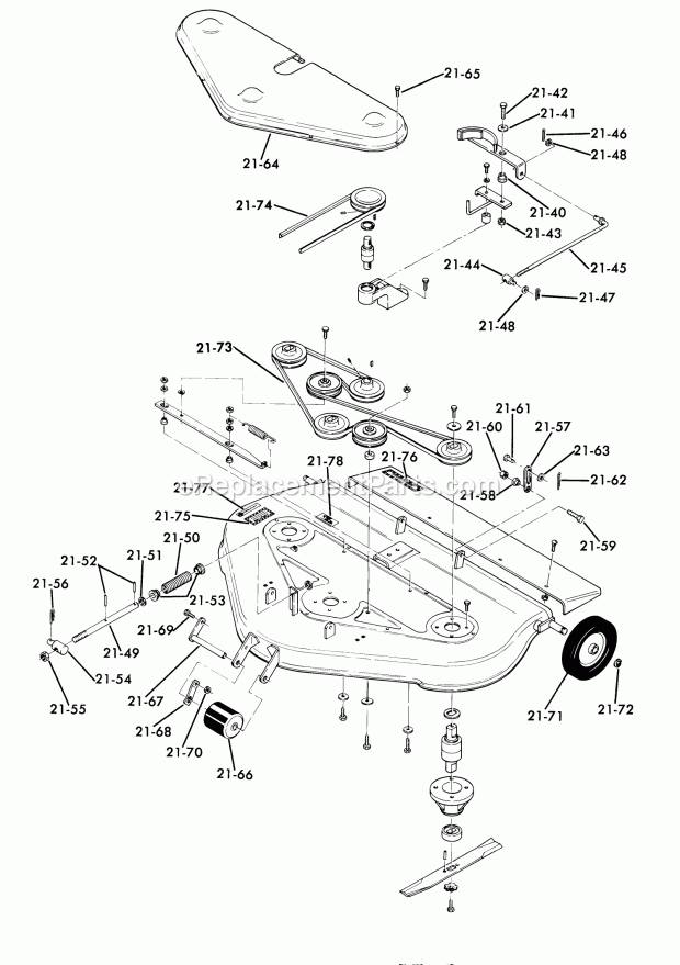 Toro 62-10BP01 (1976) A-100 36-in. 4-speed Tractor 21.000 Mowing Unit Diagram