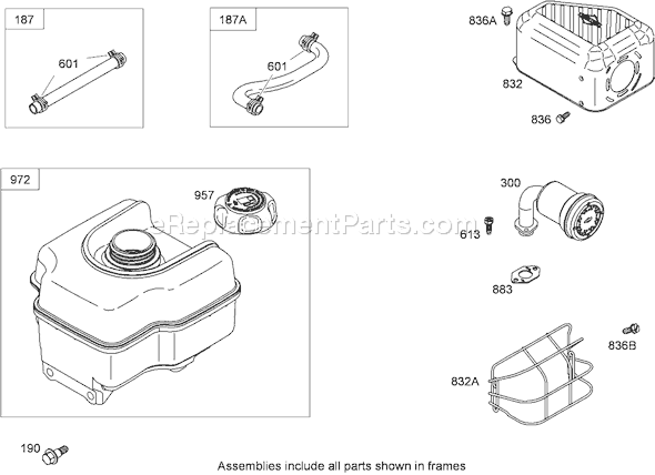 Toro 62925 (290000001-290999999)(2009) Blower-Vacuum Muffler and Fuel Tank Assembly Briggs and Stratton 126302-0321-B8 Diagram