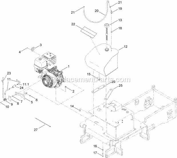 Toro 68038 (316000001-316999999) Mb-1600 Mud Buggy, 2016 Engine and Fuel Tank Assembly Diagram