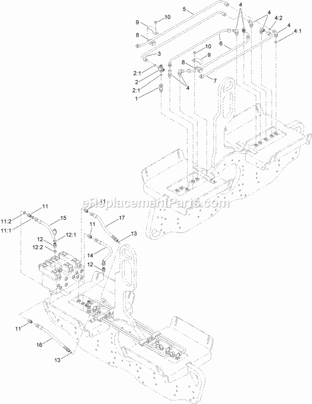 Toro 68039 (313000001-313999999) Tr-34d Trench Roller, 2013 Hydraulic Routing Assembly Main Frame Diagram