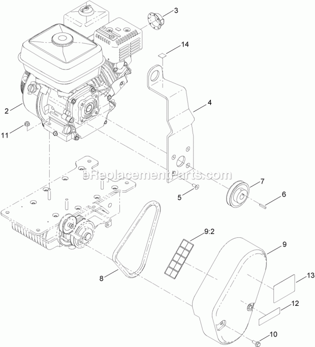 Toro 68048 (316000001-316999999) Pt-36 Power Trowel, 2016 Engine, Belt and Guard Assembly Diagram