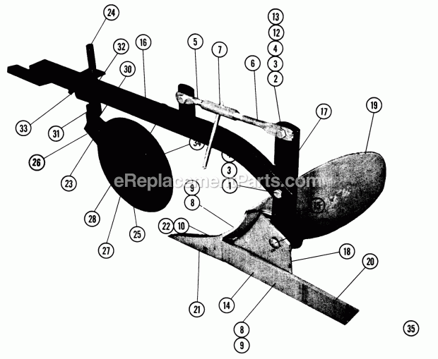 Toro 7-1711 (1968) Cultivator Parts List for Pp-8-a Plow Diagram