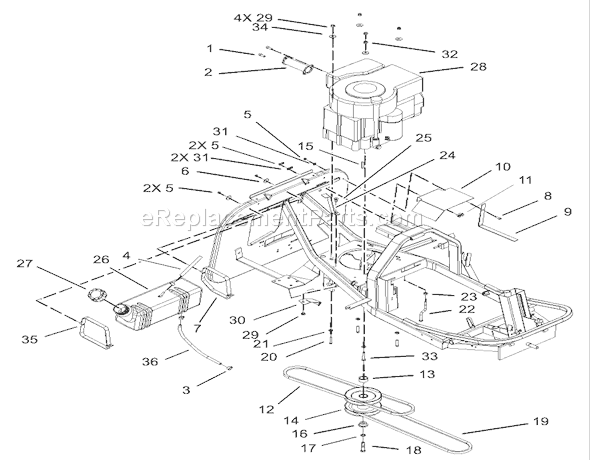 Toro 70125 (230000001-230999999)(2003) Lawn Tractor Engine and Fuel Tank Assembly Diagram