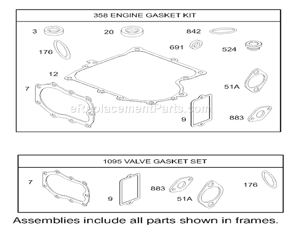 Toro 70125 (230000001-230999999)(2003) Lawn Tractor Gasket Assembly Engine Briggs and Stratton Model 28m707-1127-E1 Diagram
