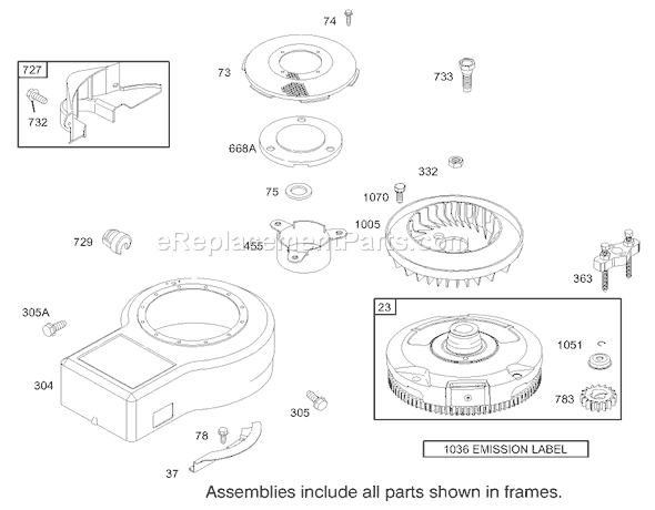 Toro 70125 (230000001-230999999)(2003) Lawn Tractor Blower Housing Assembly Engine Briggs and Stratton Model 28m707-1127-E1 Diagram