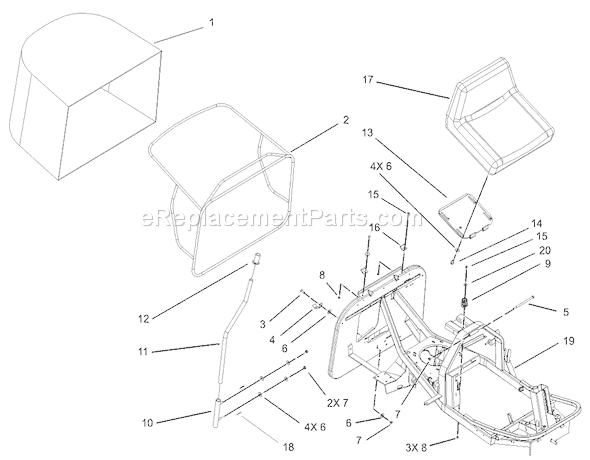 Toro 70125 (230000001-230999999)(2003) Lawn Tractor Seat and Rear Bag Assembly Diagram