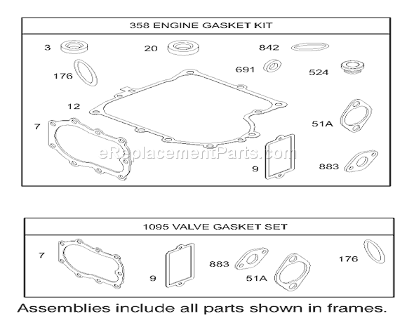 Toro 70184 (230000001-230999999)(2003) Lawn Tractor Gasket Assembly Engine Briggs and Stratton Model 28m707-1127-E1 Diagram