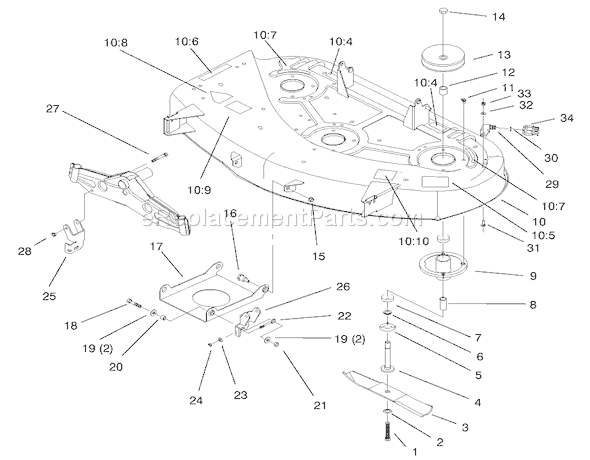 Toro 71212 (200000001-200999999)(2000) Lawn Tractor Deck, Spindle & Blade Assembly Diagram