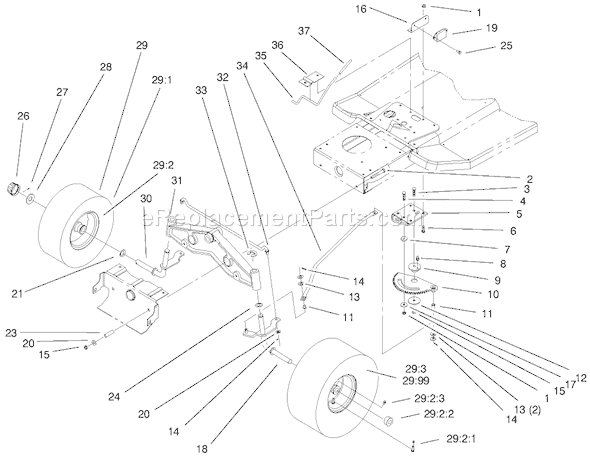 Toro 71225 (200000001-200999999)(2000) Lawn Tractor Steering Components Assembly Diagram