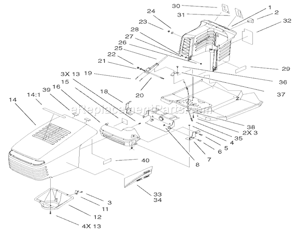 Toro 71226 (210000001-210999999)(2001) Lawn Tractor Hood & Tower Assembly Diagram