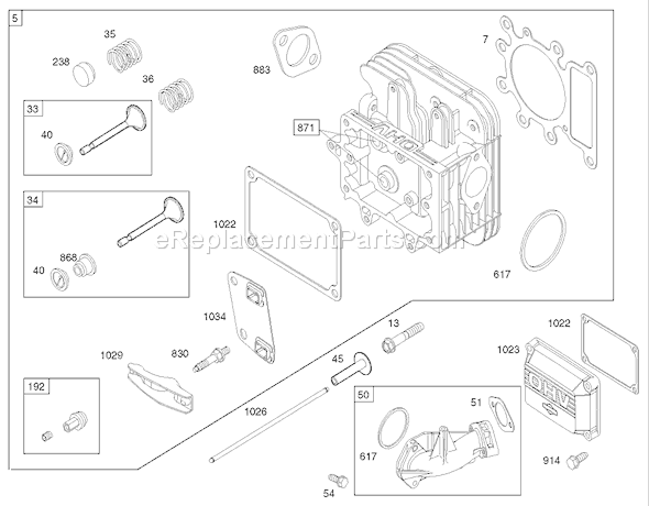 Toro 71227 (220010001-220999999)(2002) Lawn Tractor Cylinder Head Assembly Briggs and Stratton Model 286h77-0121-E1 Diagram