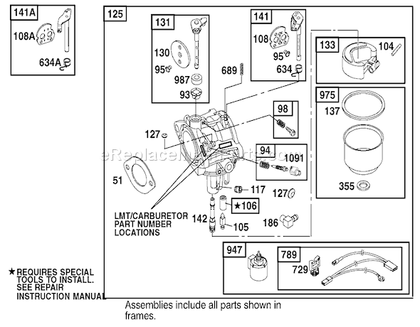 Toro 71228 (220000001-220010000)(2002) Lawn Tractor Carburetor Assembly Engine Briggs and Stratton Model 312777-0128-E1 Diagram