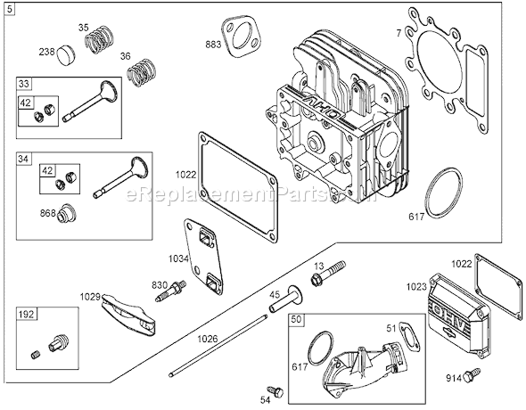 Toro 71246 (250000001-250999999)(2005) Lawn Tractor Cylinder Head Assembly Briggs and Stratton 286h77-0165-E1 Diagram