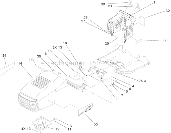 Toro 71246 (250000001-250999999)(2005) Lawn Tractor Hood and Tower Assembly Diagram