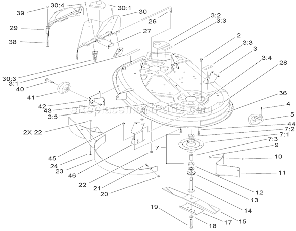 Toro 71246 (250000001-250999999)(2005) Lawn Tractor 38in Deck Assembly Diagram