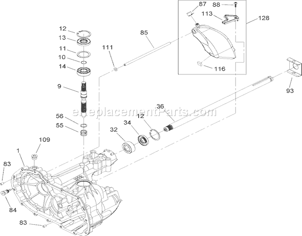 Toro 71246 (250000001-250999999)(2005) Lawn Tractor Main Housing and Bearing Assembly Transaxle No. 104-1760 Diagram