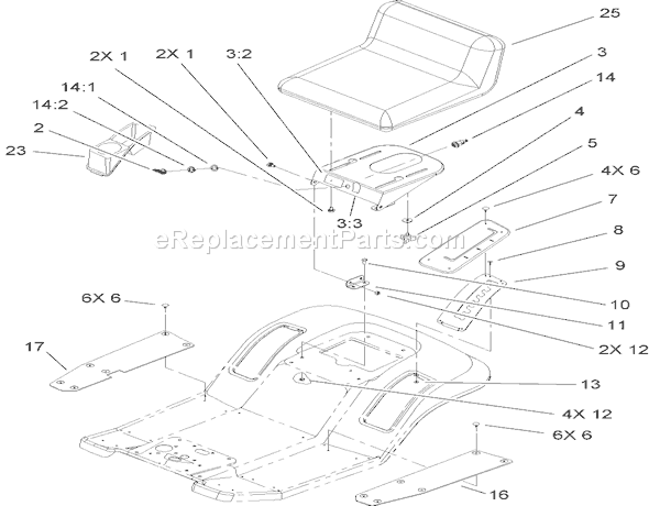 Toro 71246 (250000001-250999999)(2005) Lawn Tractor Rear Body and Seat Assembly Diagram