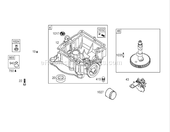 Toro 71246 (250000001-250999999)(2005) Lawn Tractor Crankcase Assembly Briggs and Stratton 286h77-0165-E1 Diagram