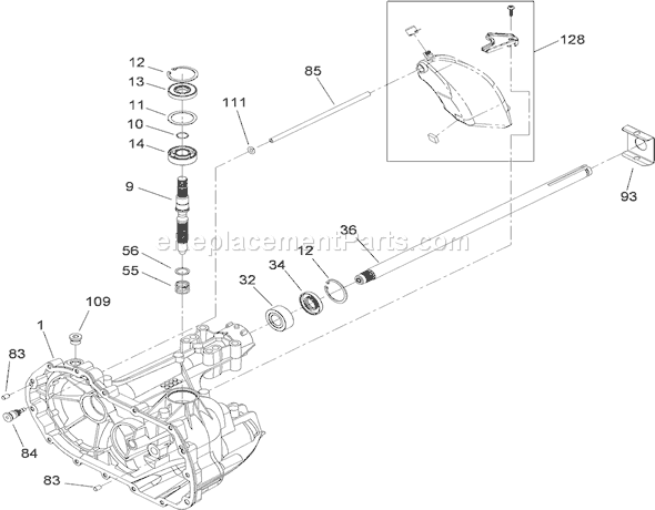 Toro 71252 (310002001-310999999)(2010) Lawn Tractor Main Housing and Bearing Assembly Transaxle No. 104-1760 Diagram