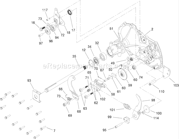 Toro 71252 (310002001-310999999)(2010) Lawn Tractor Side Housing and Bearing Assembly Transaxle No. 104-1760 Diagram