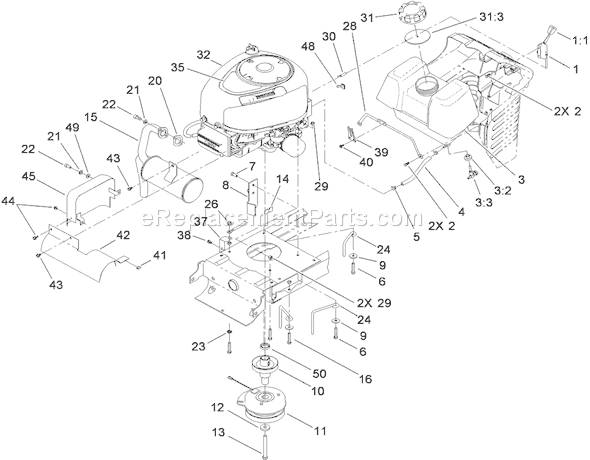 Toro 71252 (310002001-310999999)(2010) Lawn Tractor Engine, Clutch and Exhaust Assembly Diagram