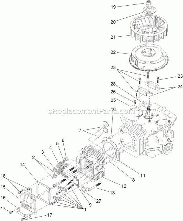 Toro 71254 (313000001-313999999) Xls 380 Lawn Tractor, 2013 Cylinder Head and Flywheel Assembly Diagram