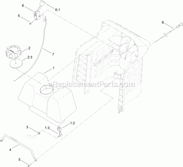 Toro 71255 (311000001-311999999) Xls 420t Lawn Tractor, 2011 Gas Tank and Throttle Control Assembly Diagram