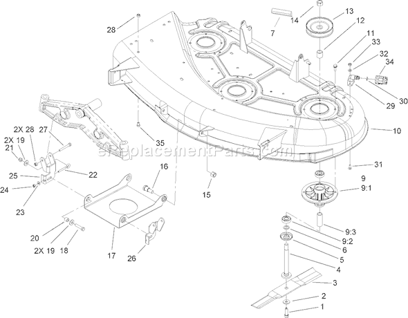 Toro 71429 (250000001-250999999)(2005) Lawn Tractor Spindle and Blade Assembly Diagram