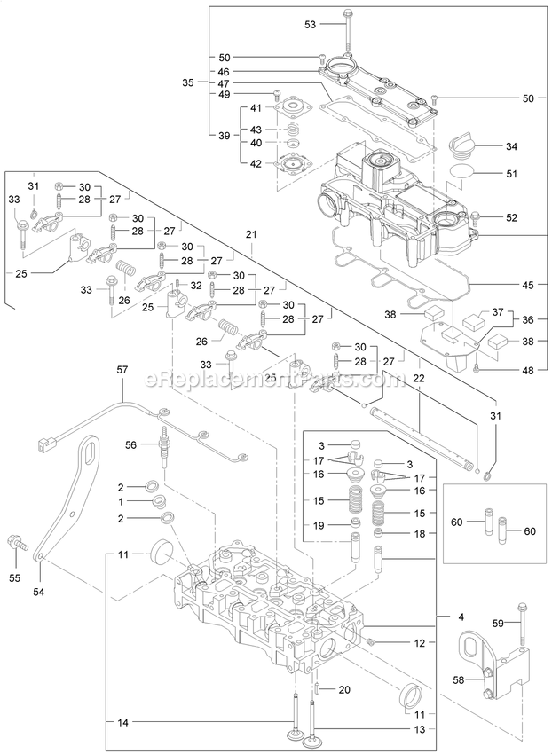 Toro 72030 (400000000-999999999) Z Master Professional 7500-D , With 72in Turbo Force Side Discharge Mower Cylinder Head And Cover Assembly Diagram