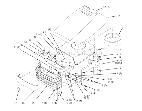 Toro 72042 (5900001-5900796)(1995) Lawn Tractor Hood And Grill Diagram