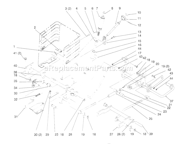 Toro 72042 (5900001-5900796)(1995) Lawn Tractor Lift Lever And Height Of Cut Diagram
