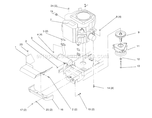 Toro 72042 (5900001-5900796)(1995) Lawn Tractor Twin Cylinder Engine, Muffler, And P.t.o. Diagram
