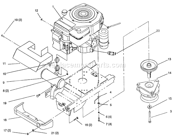 Toro 72043 (4900001-4999999)(1994) Lawn Tractor Single Cylinder Engine, Muffler, And P.t.o. Diagram