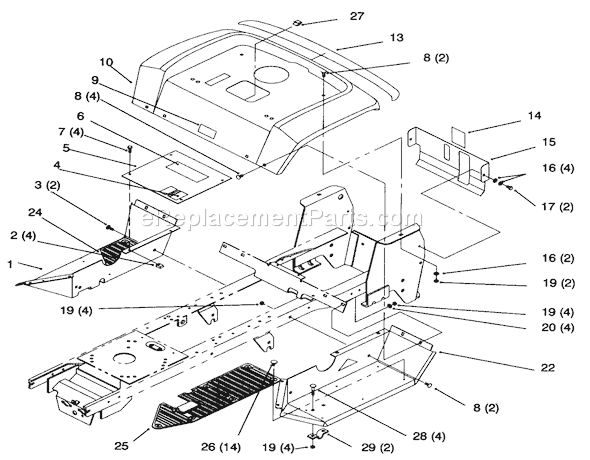 Toro 72043 (5901476-5999999)(1995) Lawn Tractor Fender And Footrest Diagram