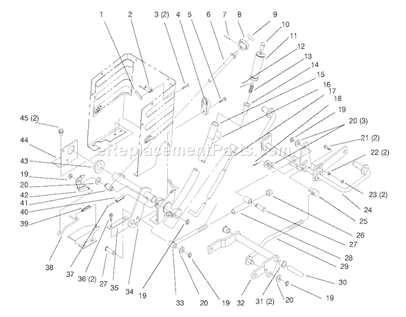 Toro 72046 (8900001-8900399)(1998) Lawn Tractor Lift Lever And Height Of Cut Diagram