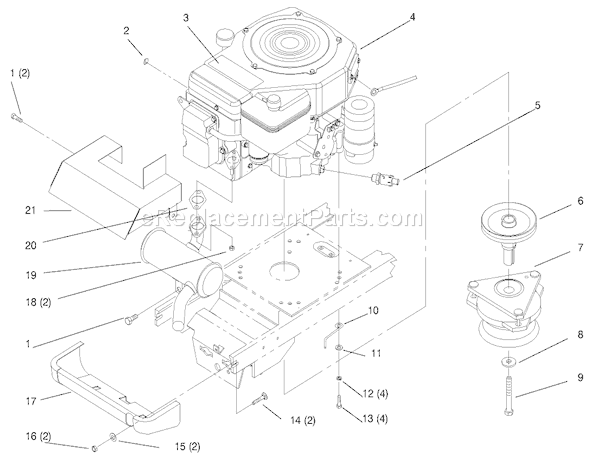 Toro 72064 (7900001-7999999)(1997) Lawn Tractor Single Cylinder Engine, Muffler, and P.T.O. Diagram