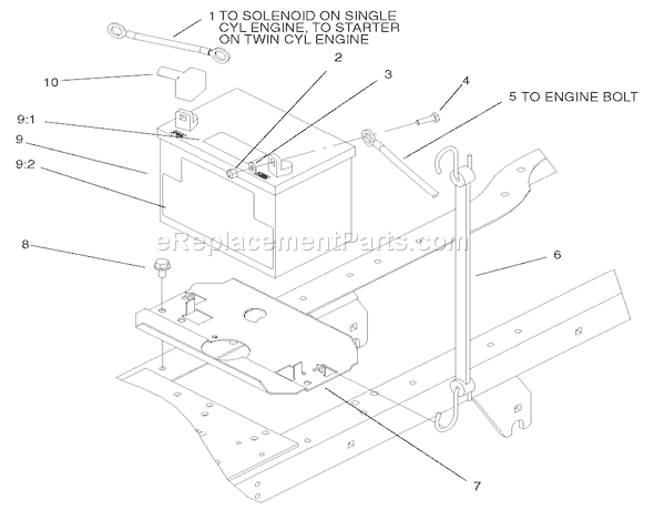 Toro 72072 (210000001-210999999)(2001) Lawn Tractor Battery Assembly Diagram