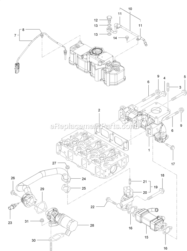 Toro 72076 (407400000-409799999) Z Master Professional 7500-D , With 72in Turbo Force Side Discharge Mower Exhaust Manifold Assembly Diagram