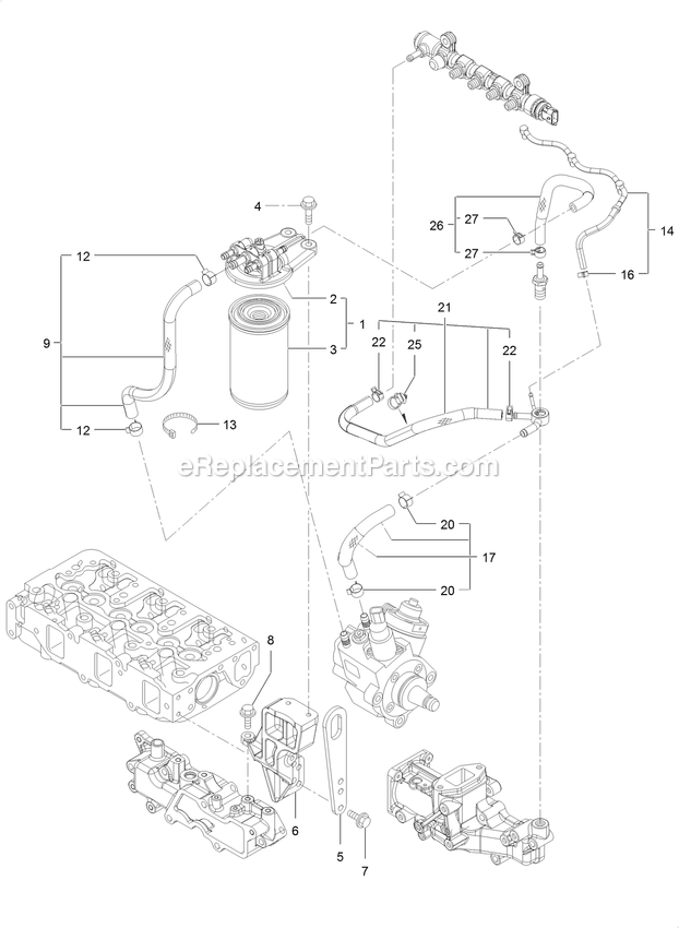 Toro 72076 (407400000-409799999) Z Master Professional 7500-D , With 72in Turbo Force Side Discharge Mower Fuel Line Assembly Diagram