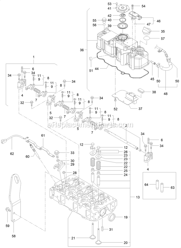 Toro 72076 (407400000-409799999) Z Master Professional 7500-D , With 72in Turbo Force Side Discharge Mower Cylinder Head And Cover Assembly Diagram