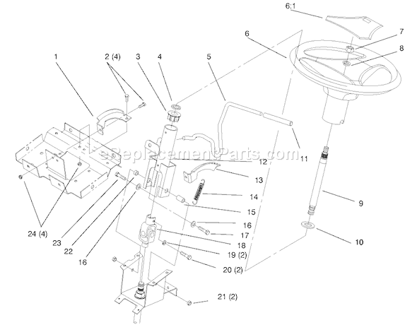 Toro 72085 (7900001-7999999)(1997) Lawn Tractor Steering Wheel And Tilt Diagram